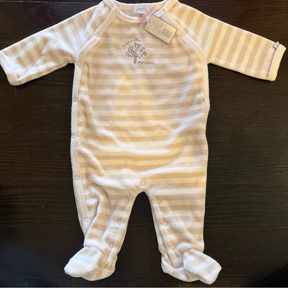 Jacadi Paris Baby Footed Striped One Piece Velvet Pajama Outfit 3 months NWT